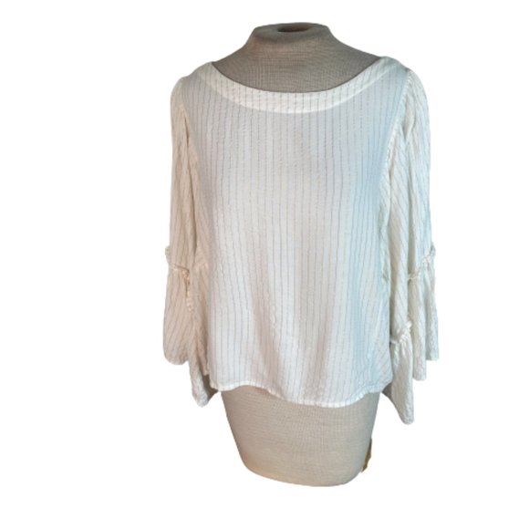 Anthropologie Tops - Anthropologie Floreat Striped Wide Sleeve Top Shirt Blouse Gold Ivory Stripe L